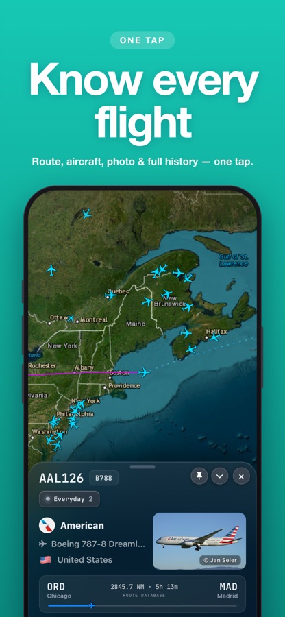 Tap any flight for route, aircraft and history