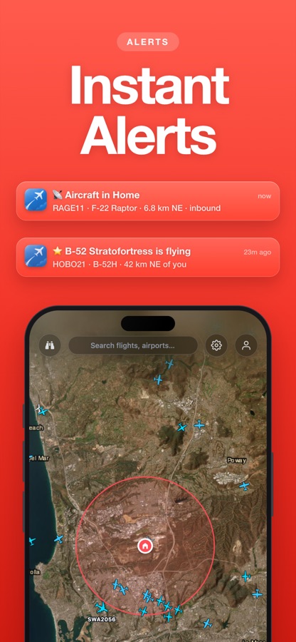 Instant push alerts for aircraft near you